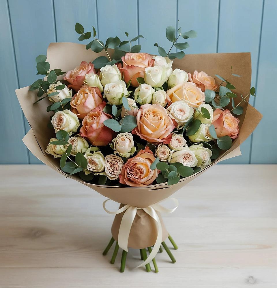 Букет цветов из: Альстромерии и Розы в Бытха