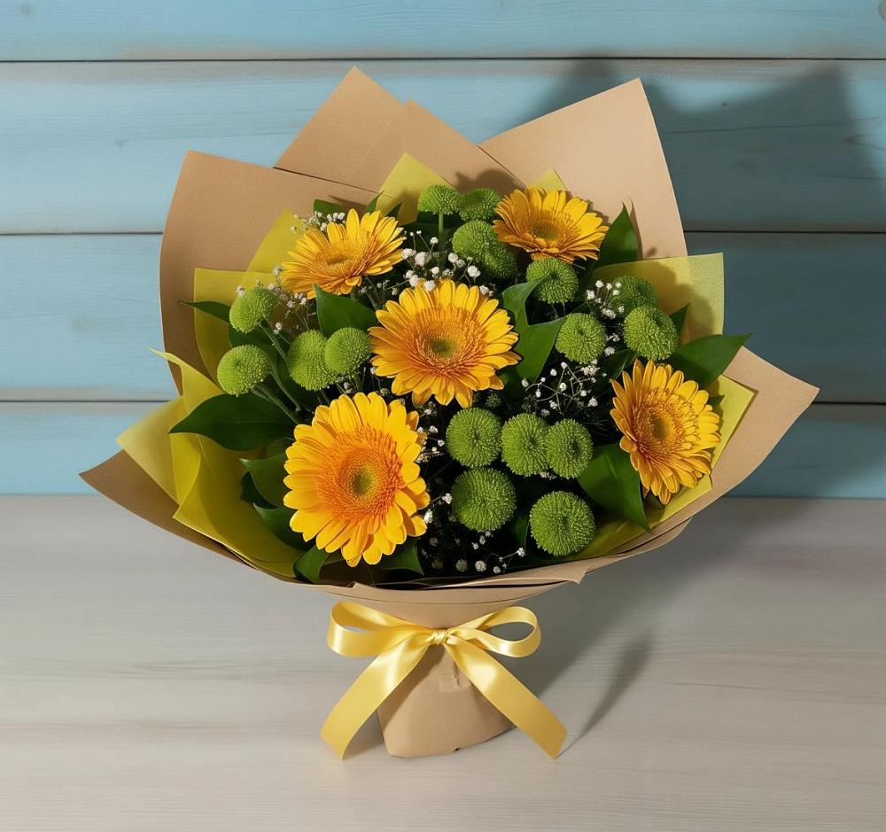 Букет цветов из: Герберы и Хризантемы в Бытха