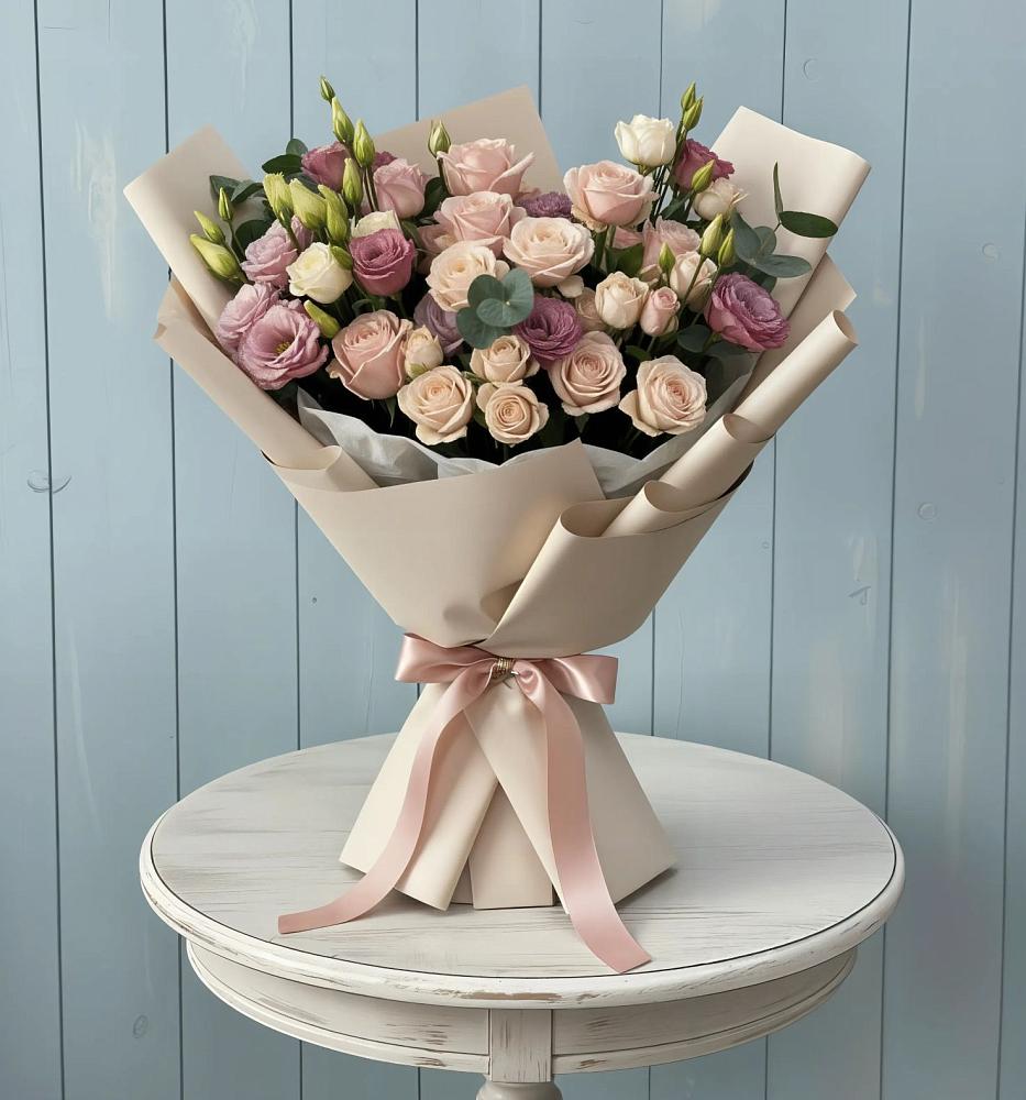 Букет цветов из: Розы и Лизиантусы в Бытха