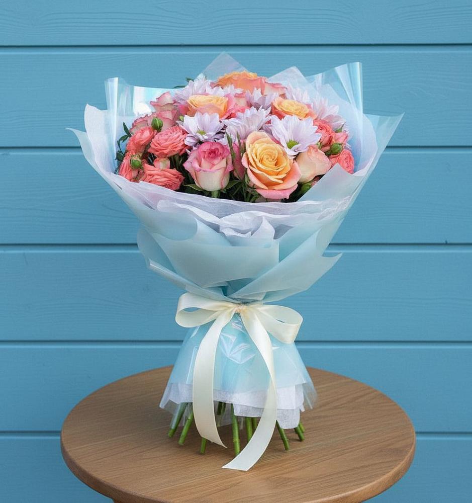 Букет цветов из: Хризантемы и Розы в Бытха